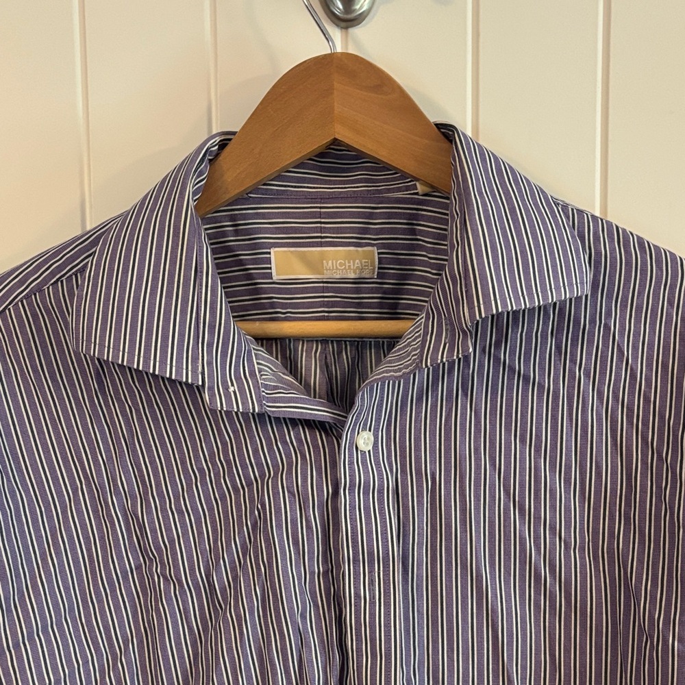 Michael Michael Kors Purple, Gray, and White Striped Men's Shirt